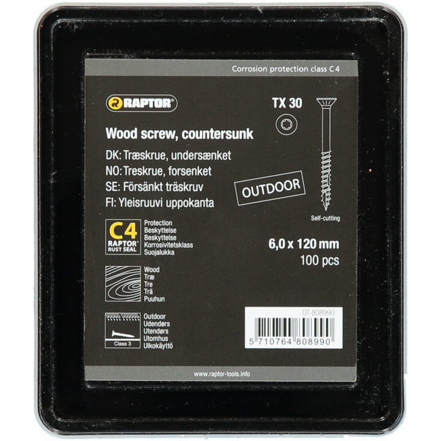 TRÄSKRUV 6,0X120 FH C4 100ST TX30 RAPTOR